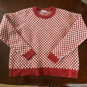Madewell Checkerboard Jacquard Pullover Sweater Alpaca Wool Blend Sz Small Boxy